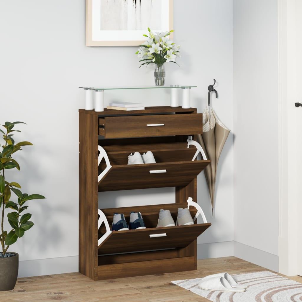 Skoskab 63x24x104 cm konstrueret træ brun egetræsfarve