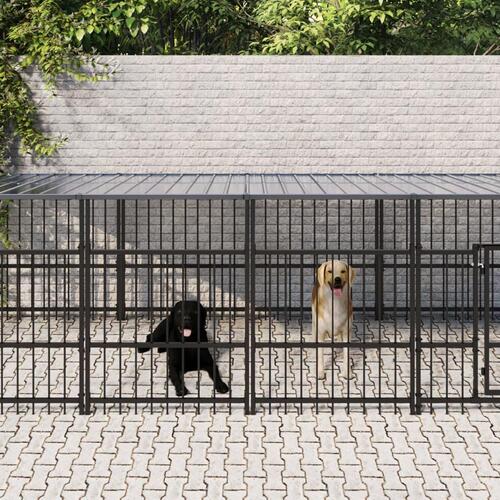 Udendørs hundegård med tag 18,77 m² stål