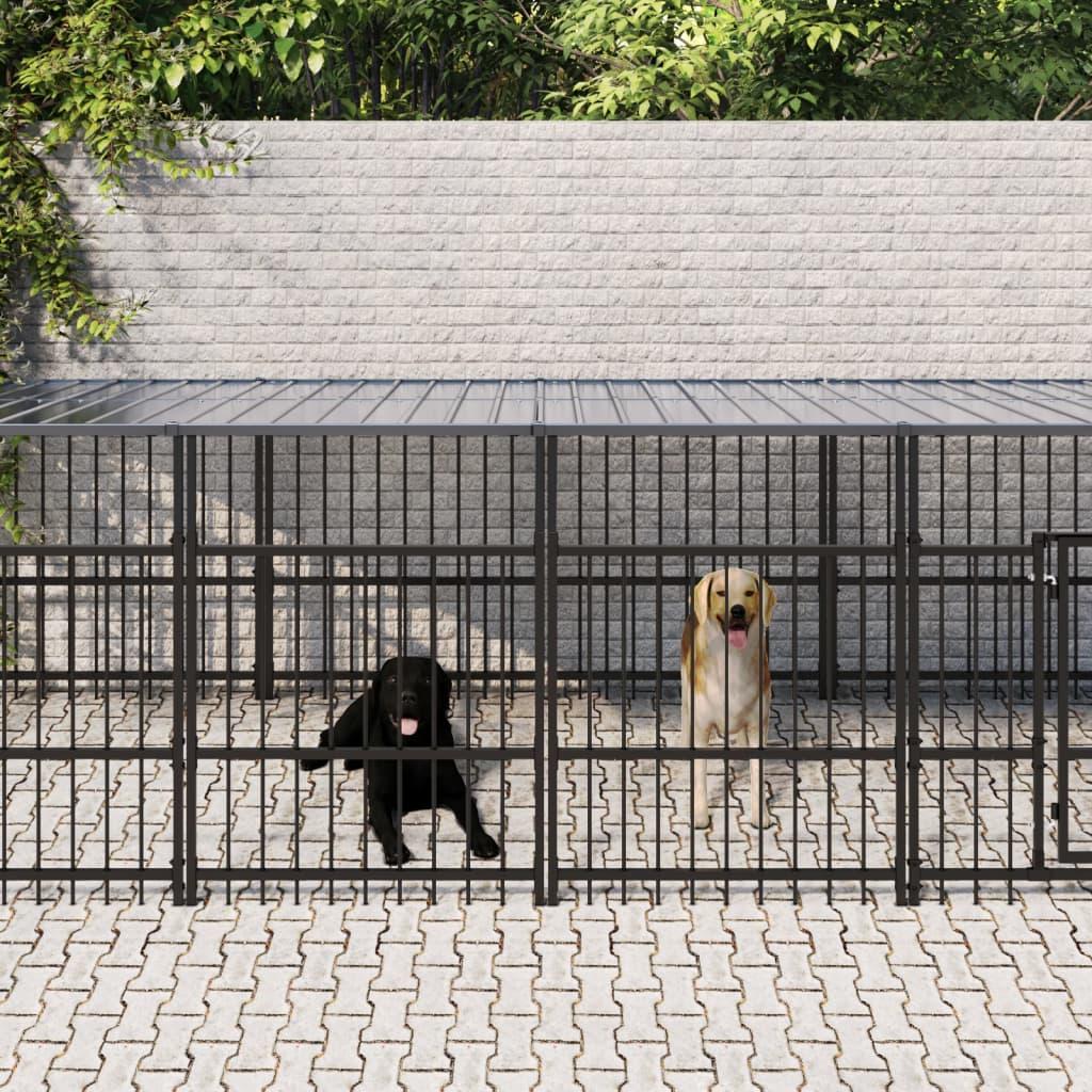 Udendørs hundegård med tag 18,77 m² stål