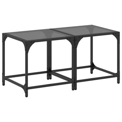Sofaborde med sort glastop 2 stk 40x40x40 cm stål