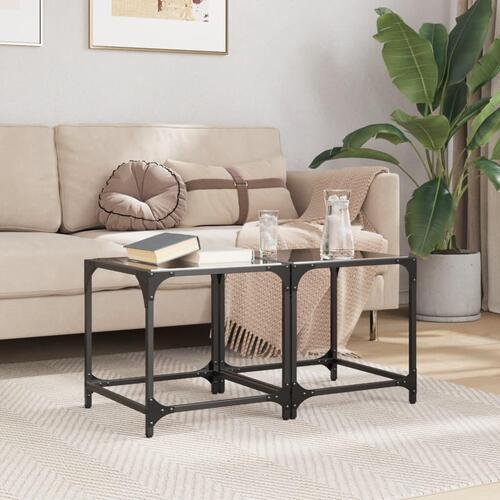Sofaborde med sort glastop 2 stk 40x40x40 cm stål