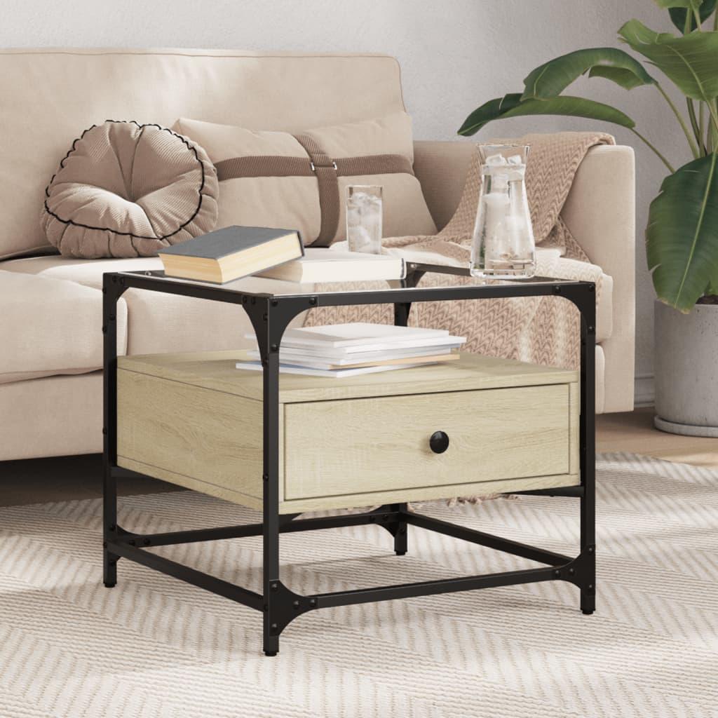 Sofabord med glasplade Sonoma Eg 50x50x45 cm Stål