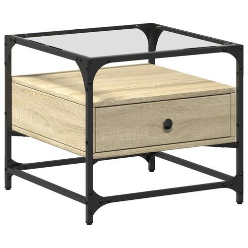Sofabord med glasplade Sonoma Eg 50x50x45 cm Stål