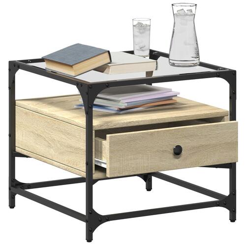 Sofabord med glasplade Sonoma Eg 50x50x45 cm Stål