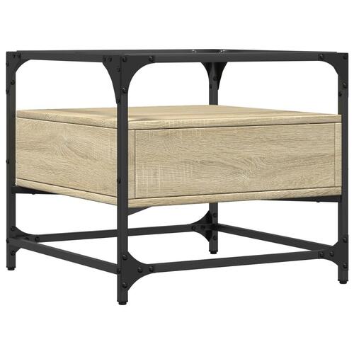 Sofabord med glasplade Sonoma Eg 50x50x45 cm Stål