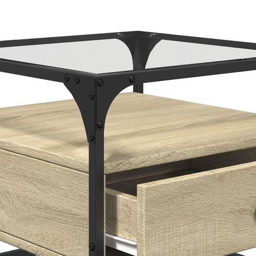 Sofabord med glasplade Sonoma Eg 50x50x45 cm Stål