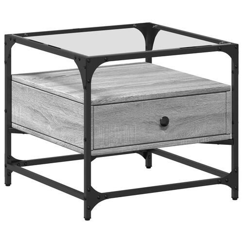 Sofabord med glasplade 50x50x45 cm grå sonoma-eg Stål