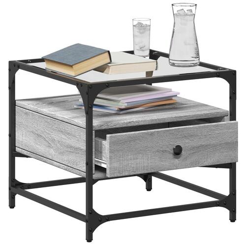 Sofabord med glasplade 50x50x45 cm grå sonoma-eg Stål