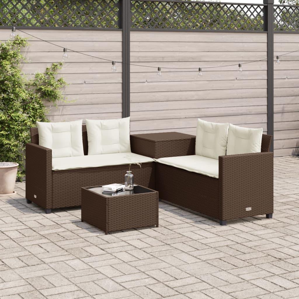 Havesofa med bord og hynder L-formet polyrattan brun billede