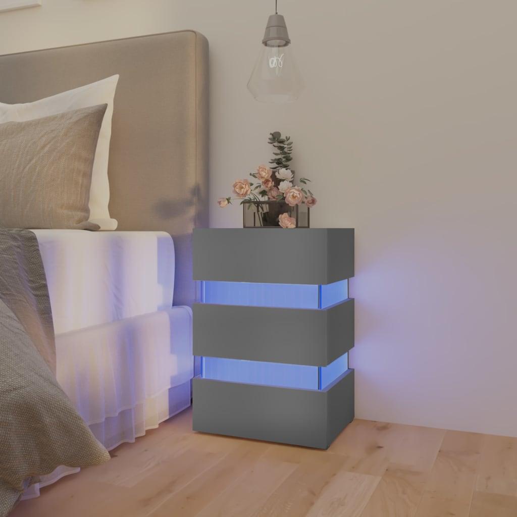 Sengebord med LED 45x35x67 cm konstrueret træ grå