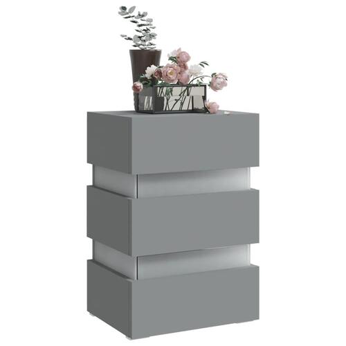 Sengebord med LED 45x35x67 cm konstrueret træ grå