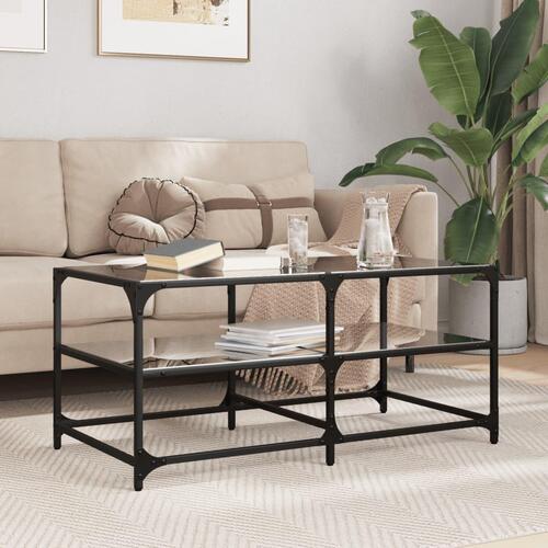 Sofabord med sort glastop 98,5x50x45 cm stål