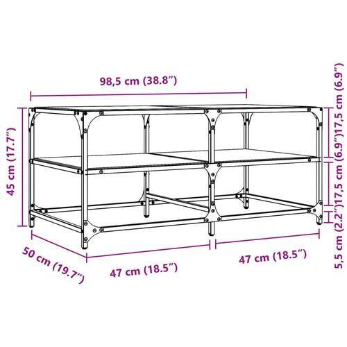 Sofabord med sort glastop 98,5x50x45 cm stål