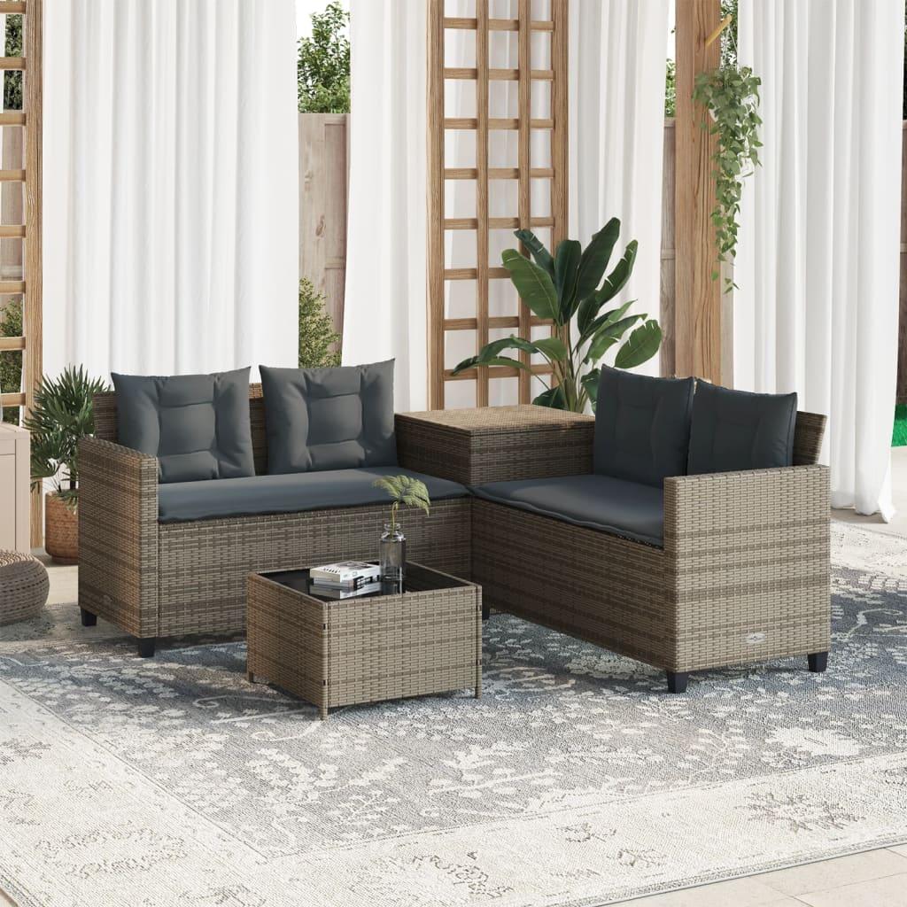 Havesofa med bord og hynder L-formet polyrattan grå billede