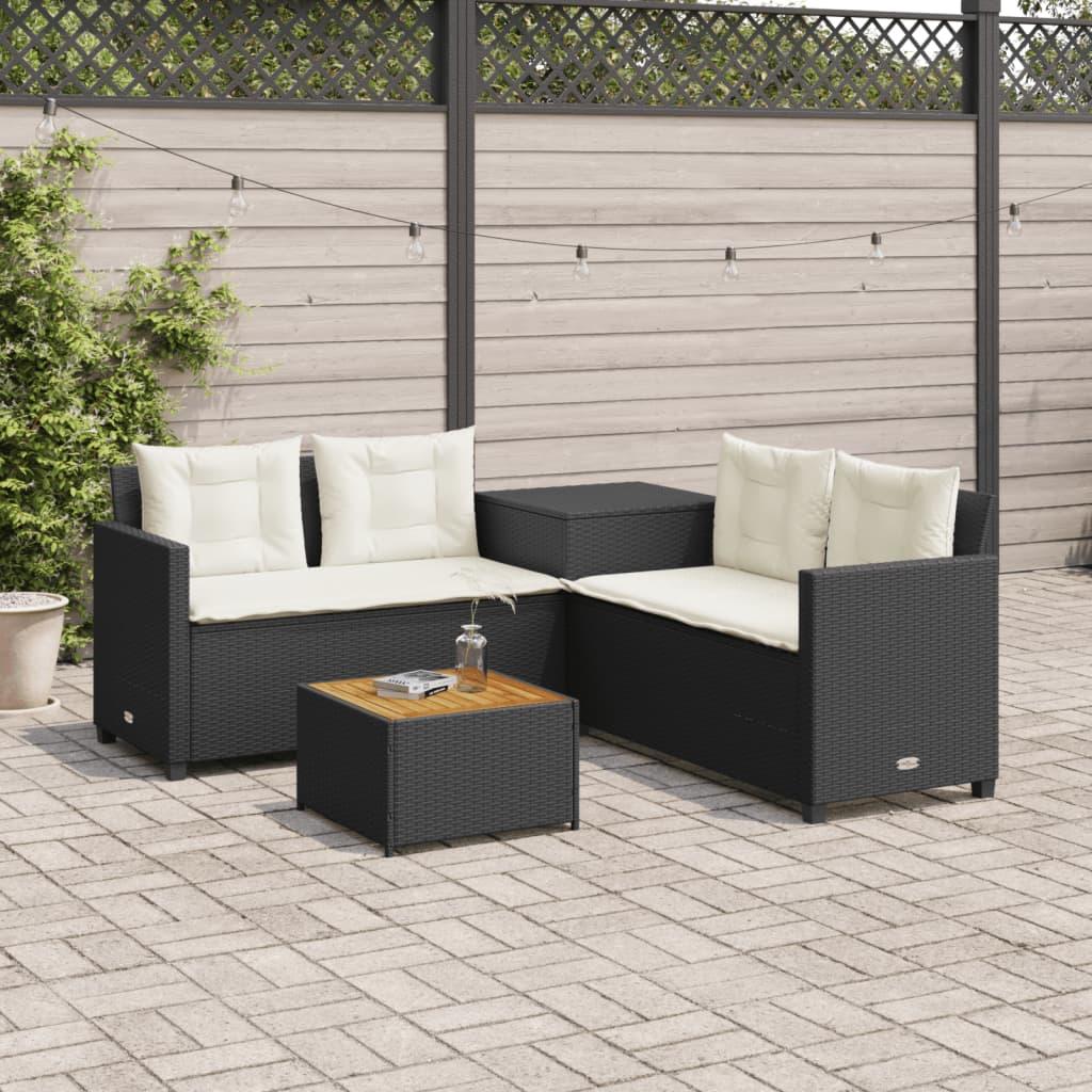 Havesofa med bord og hynder L-formet polyrattan sort billede