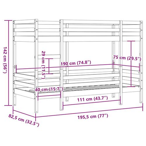 Køjeseng 75x190 cm massivt fyrretræ voksbrun