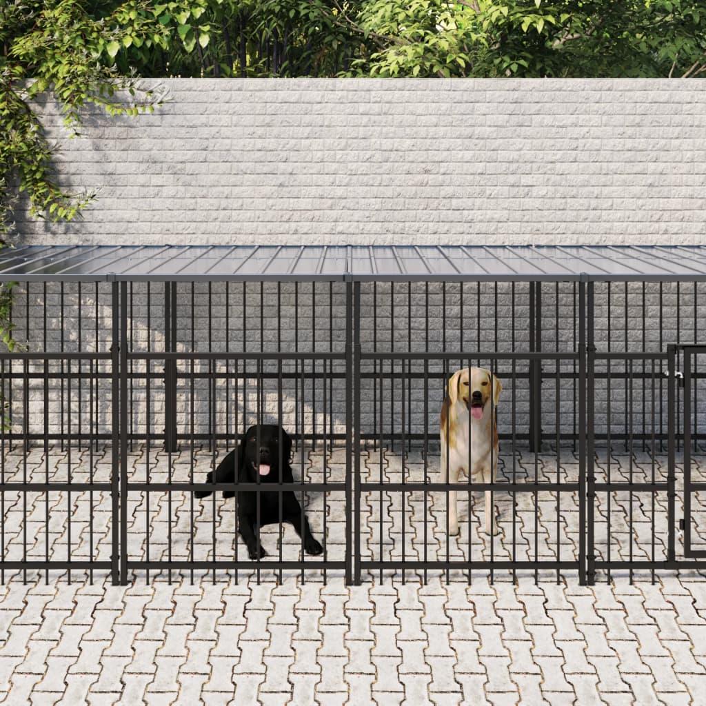 Udendørs hundegård med tag 13,14 m² stål