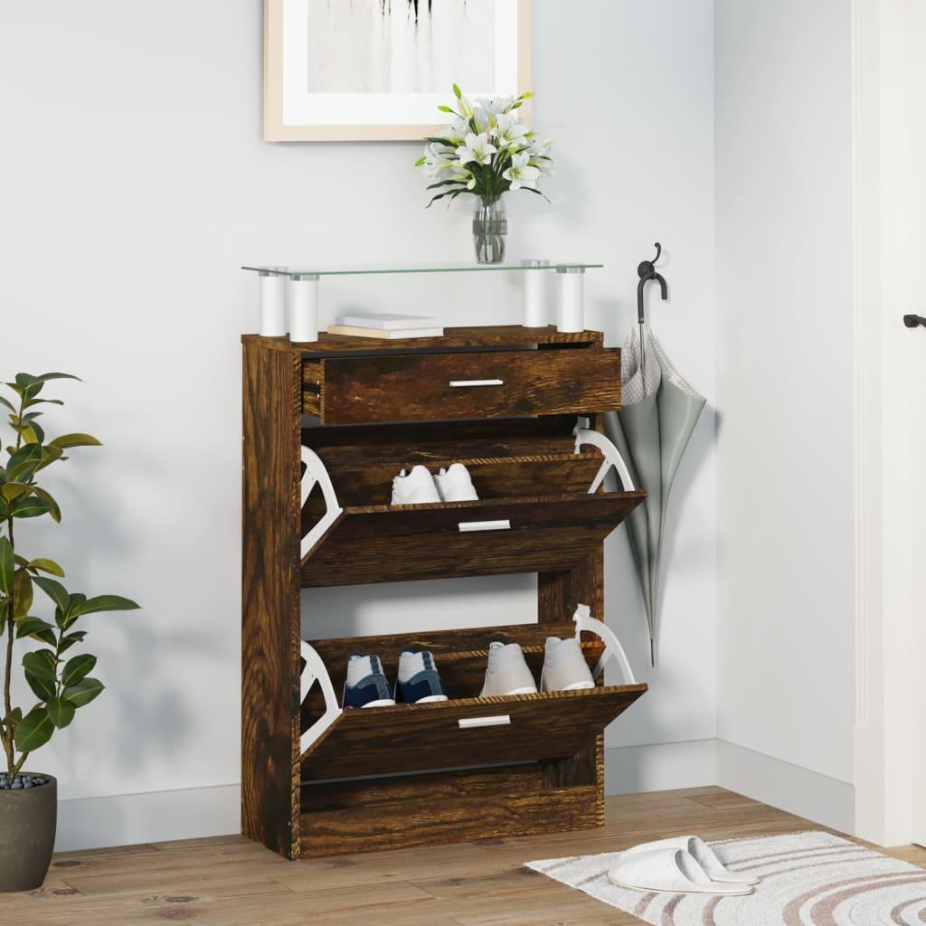 Skoskab 63x24x104 cm konstrueret træ røget egetræsfarve