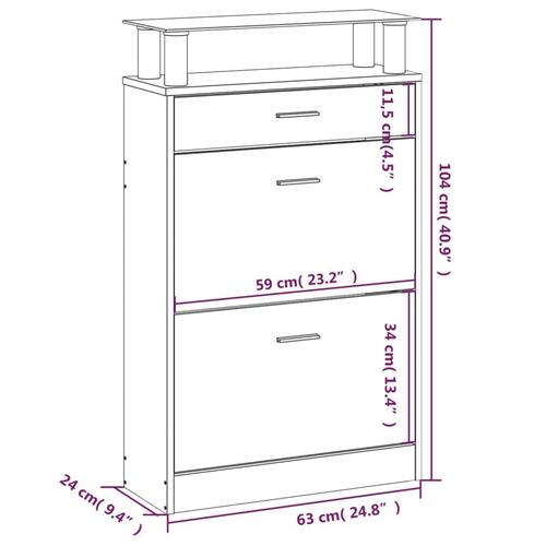 Skoskab 63x24x104 cm konstrueret træ betongrå