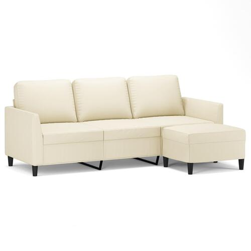 3-personers sofa med fodskammel 180 cm kunstlæder cremefarvet