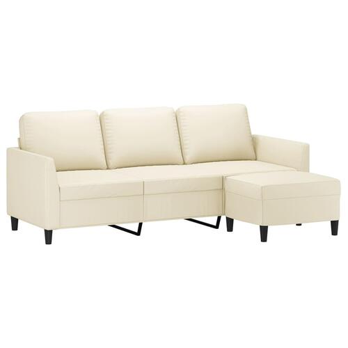 3-personers sofa med fodskammel 180 cm kunstlæder cremefarvet