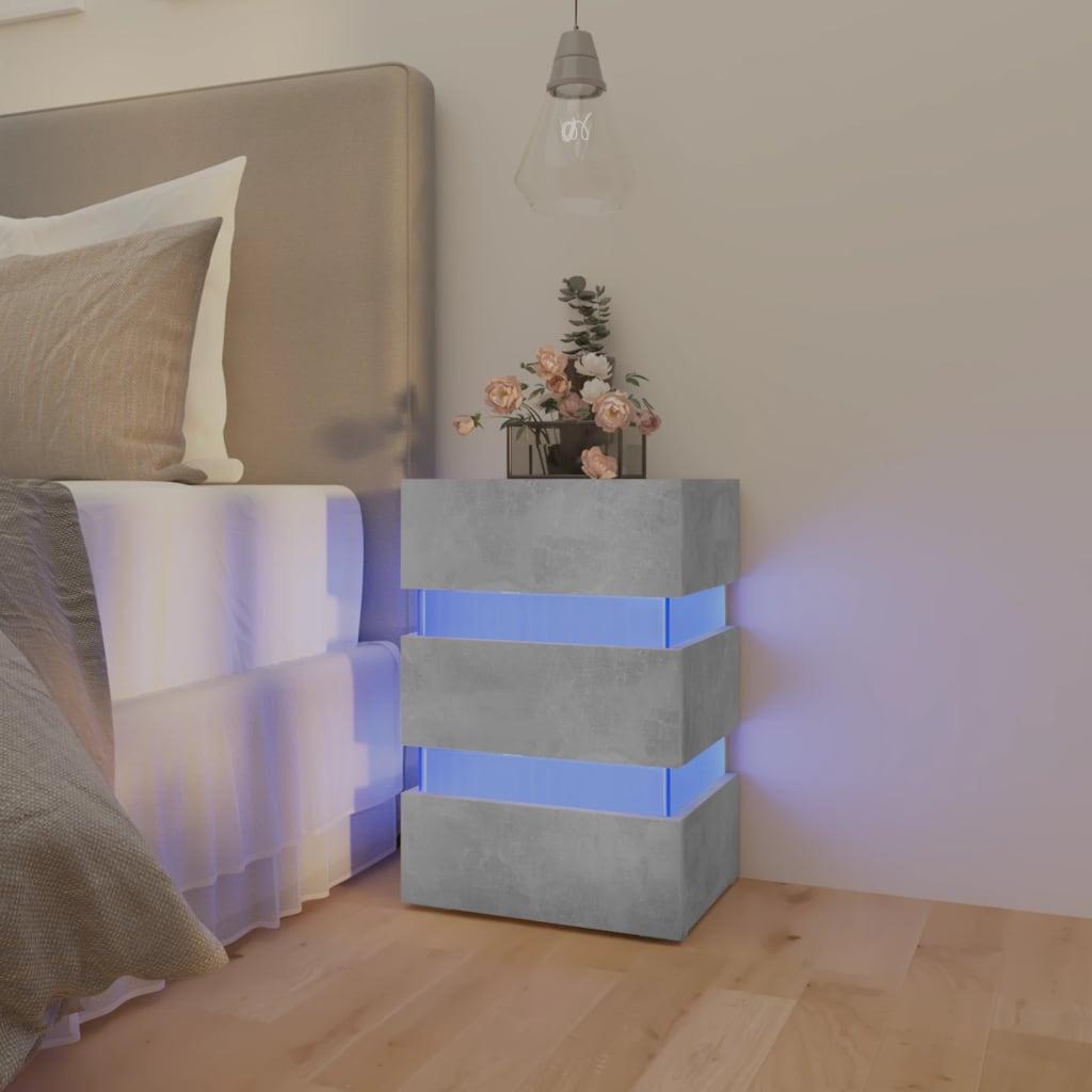 Sengebord med LED 45x35x67 cm konstrueret træ betongrå