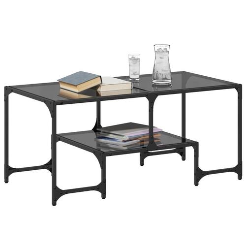 Sofabord med sort glastop 98,5x50x45 cm stål