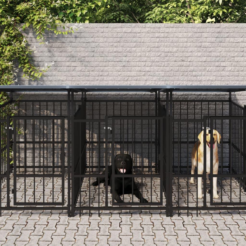 Udendørs hundegård med tag 18,77 m² stål
