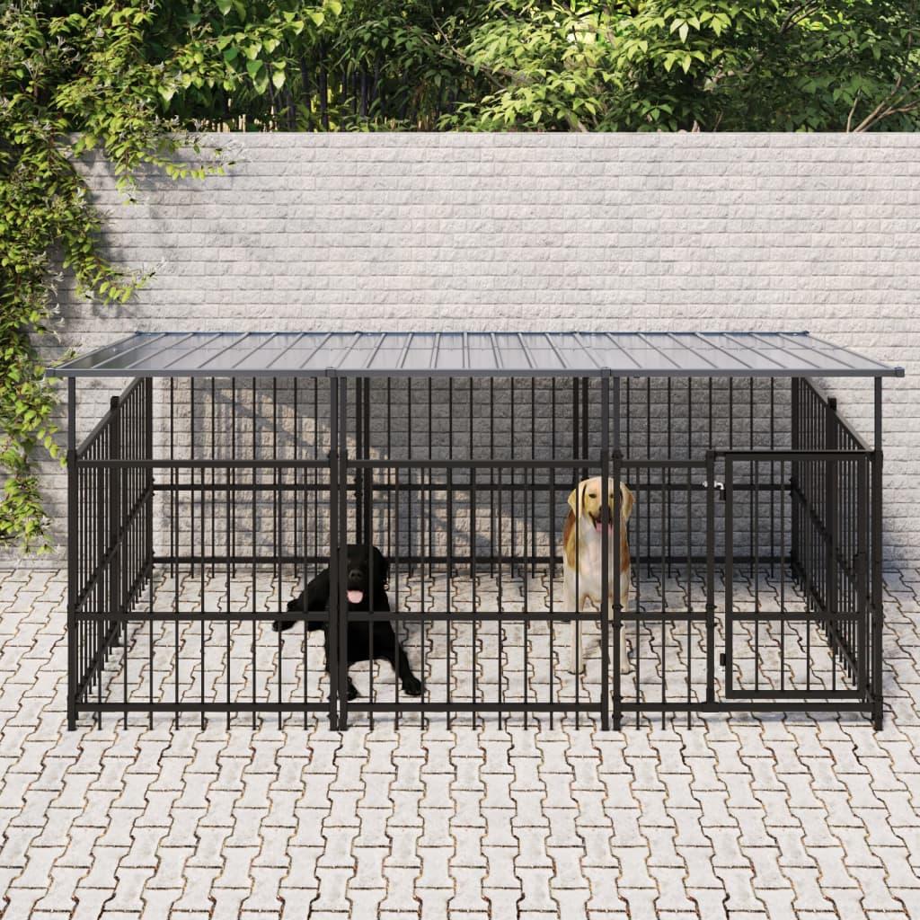 Udendørs hundegård med tag 3,75 m² stål