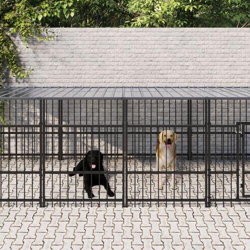 Udendørs hundegård med tag 11,26 m² stål