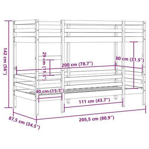 Køjeseng 80x200 cm massivt fyrretræ voksbrun