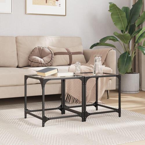 Sofaborde med transparent glastop 2 stk 40x40x40 cm stål