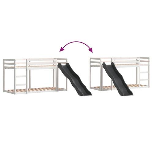 Køjeseng med rutsjebane og stige 90x200cm massivt fyrretræ hvid