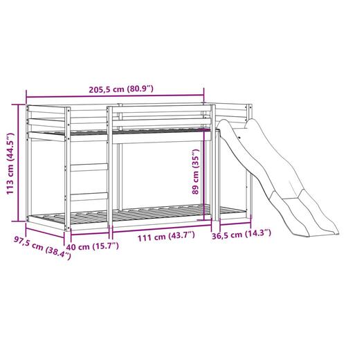 Køjeseng med rutsjebane og stige 90x200cm massivt fyrretræ hvid