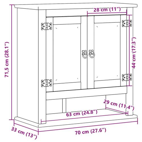 Vægskab til badeværelse Corona 70x33x71,5 cm massivt fyrretræ