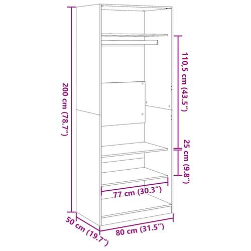 Klædeskab 80x50x200 cm konstrueret træ sonoma-eg