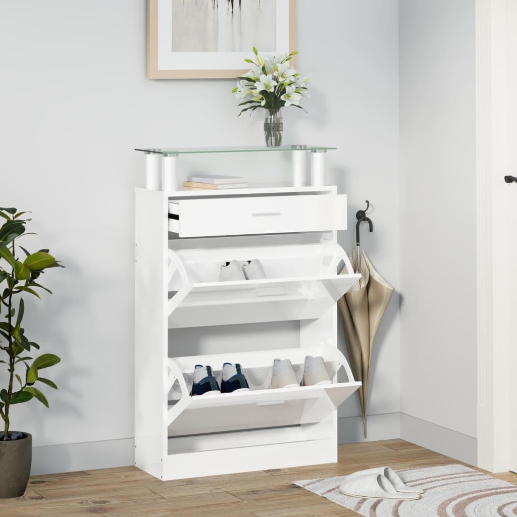 Skoreol 63x24x104 cm konstrueret træ hvid højglans