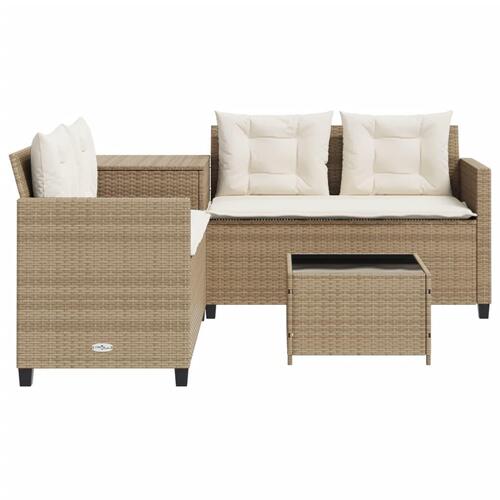 Havesofa med bord og hynder L-formet polyrattan beige