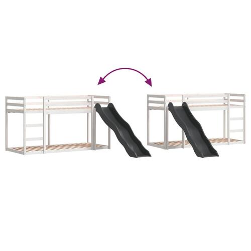 Køjeseng med rutsjebane og stige 75x190cm massivt fyrretræ hvid