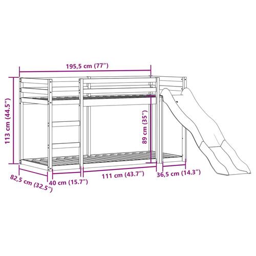 Køjeseng med rutsjebane og stige 75x190cm massivt fyrretræ hvid