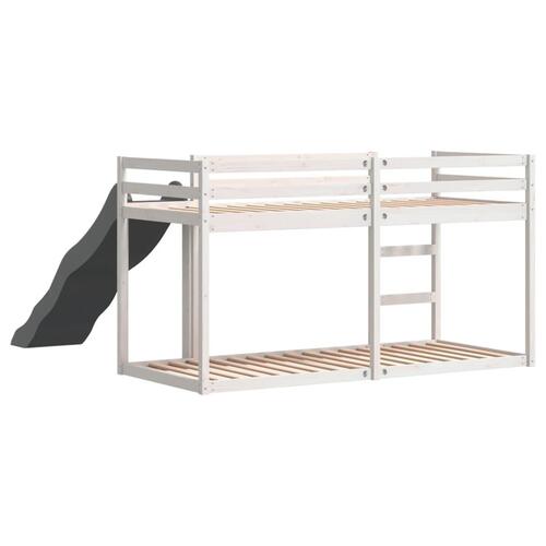 Køjeseng med rutsjebane og stige 80x200cm massivt fyrretræ hvid