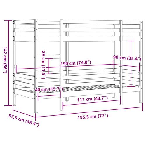 Køjeseng 90x190 cm massivt fyrretræ voksbrun