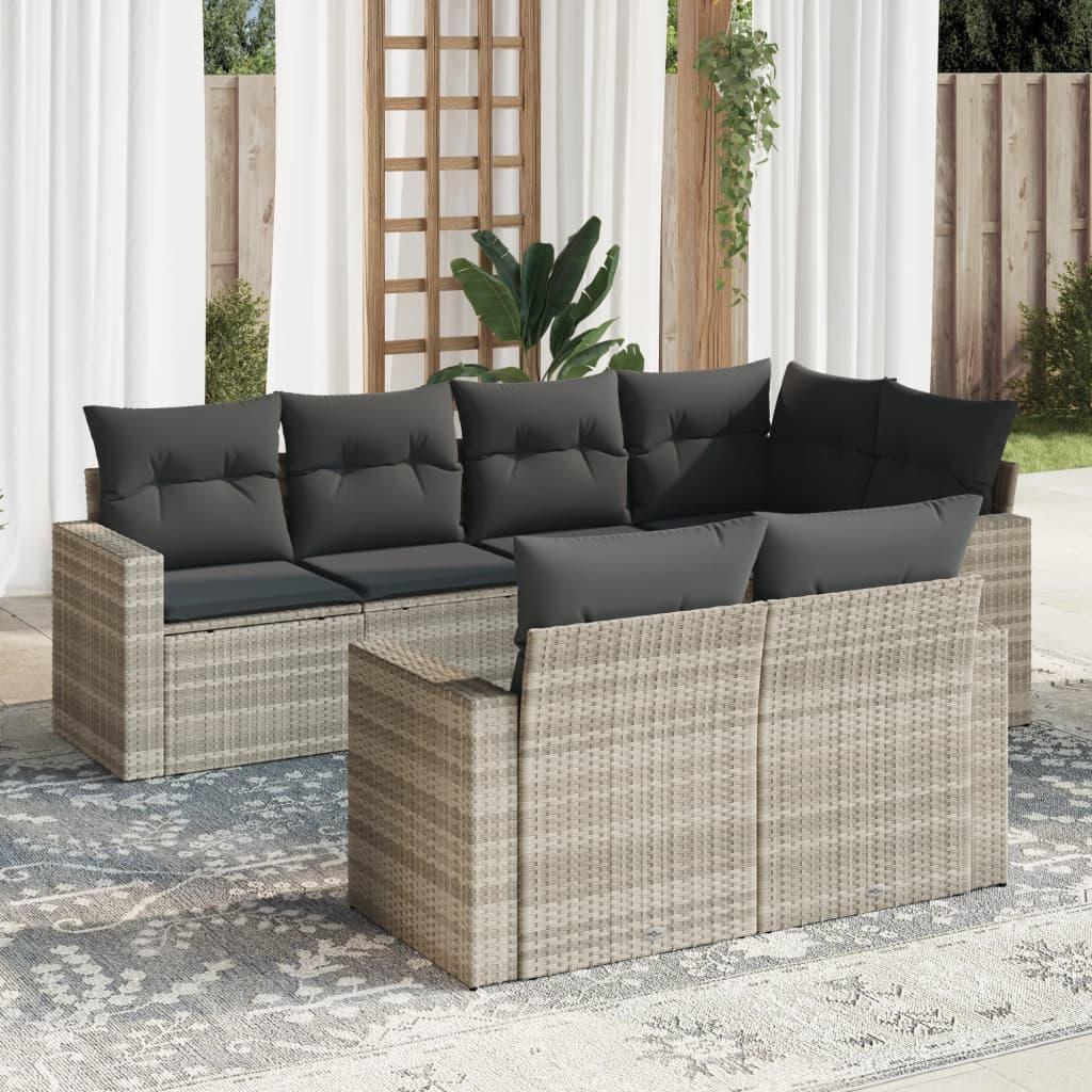 Sofasæt til haven 7 dele med hynder polyrattan lysegrå billede