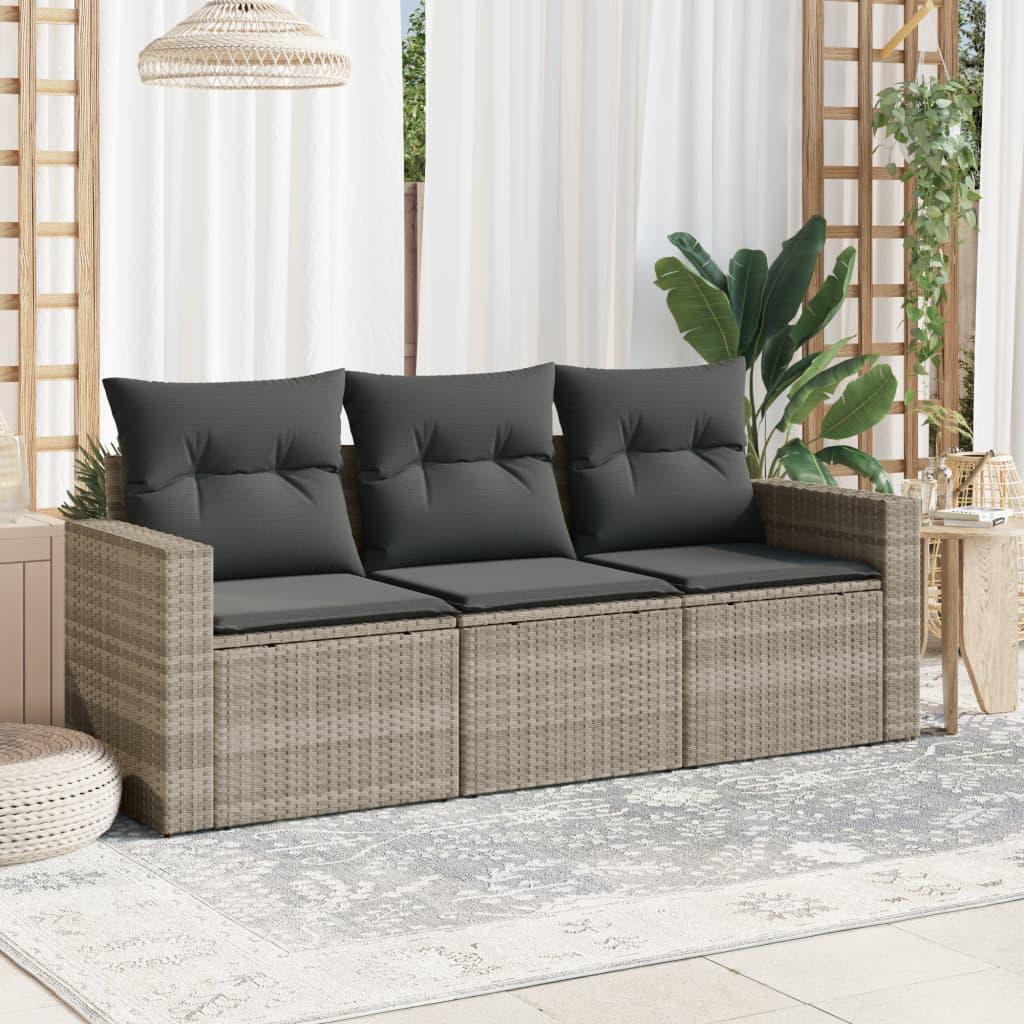 Sofasæt til haven 3 dele med hynder polyrattan lysegrå billede