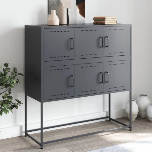 Skænk i koldvalset stål - antracitgrå, 100,5 x 39 x 107 cm