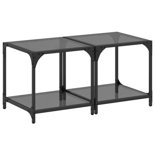 Sofaborde med sort glastop 2 stk 40x40x40 cm stål