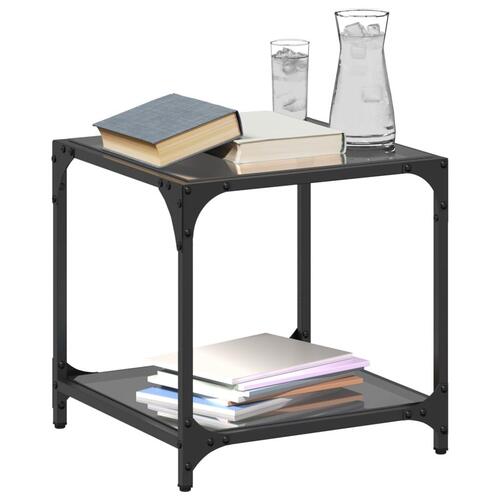 Sofaborde med sort glastop 2 stk 40x40x40 cm stål