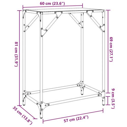 Konsolbord med transparent glastop 60x35x81 cm stål