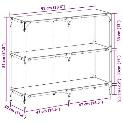 Konsolbord med transparent glastop 98x30x81 cm stål