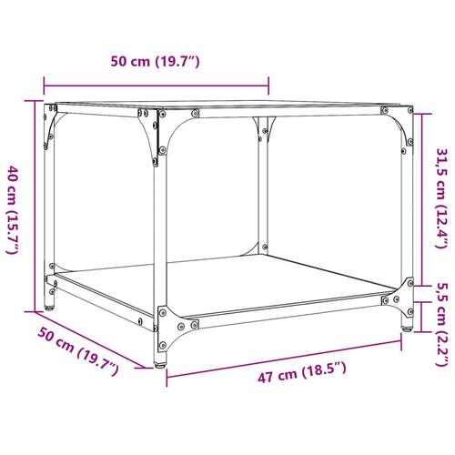 Sofaborde med transparent glastop 2 stk 50x50x40 cm stål